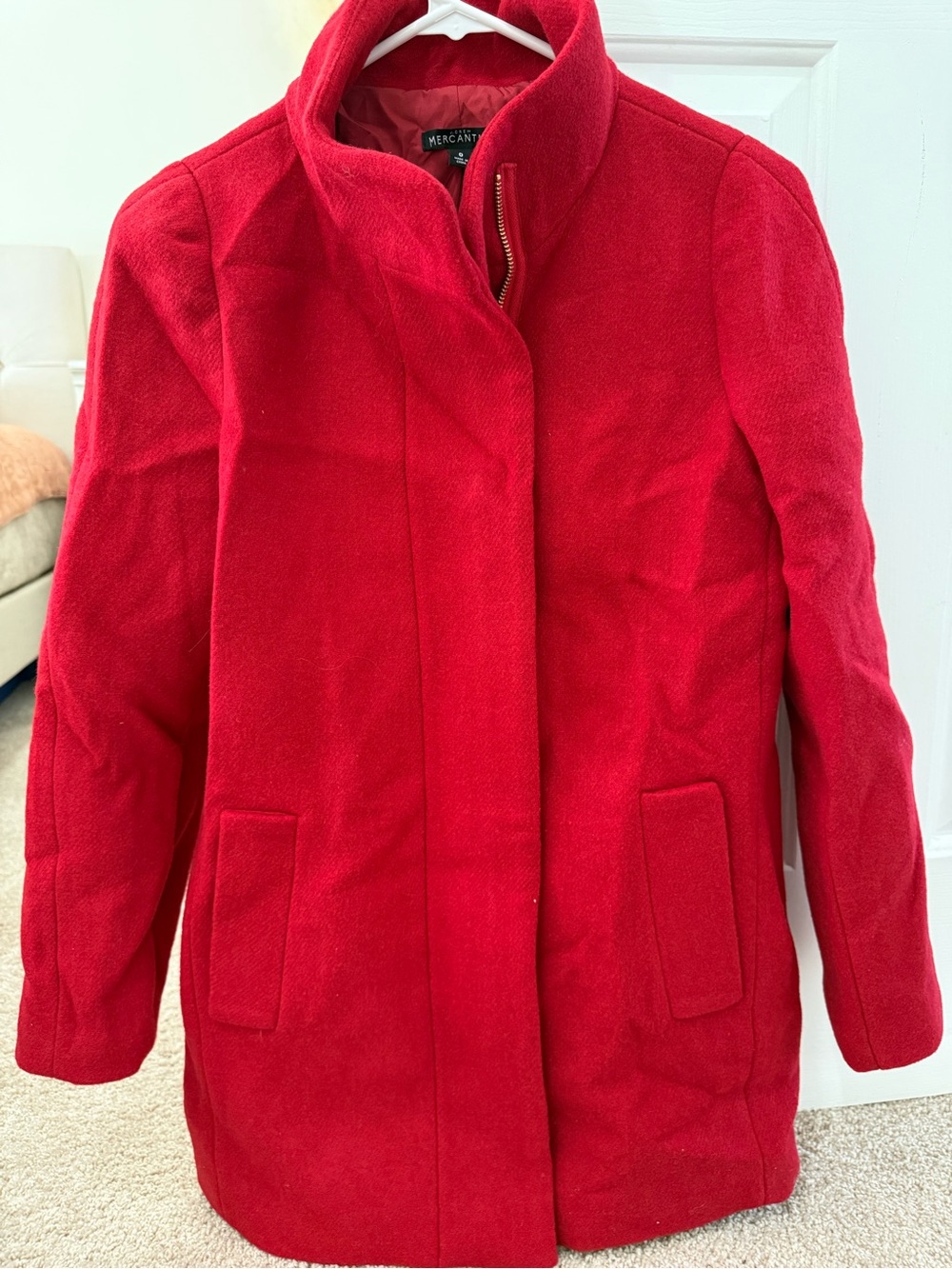 J. Crew Red Wool-Blend Peacoat with Stand Collar